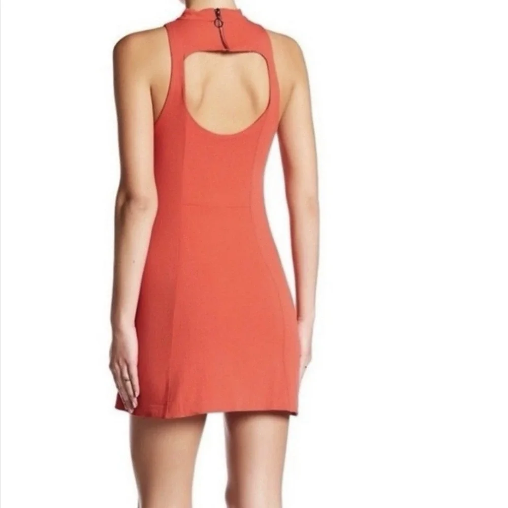NEW FREE PEOPLE Red Orange Kitty Kat Back CutOut High Neck Aline Dress SIZE XS - Picture 3 of 9